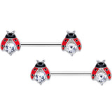 14G 9/16 Clear Gem Red Black Ladybug Barbell Nipple Ring Set