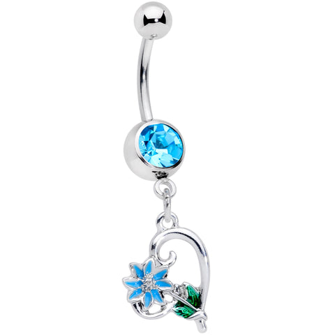 Aqua Gem Sweet Flower Heart Dangle Belly Ring