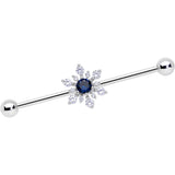 14G Clear Blue CZ Gem Snowflake Christmas Industrial Barbell 38mm