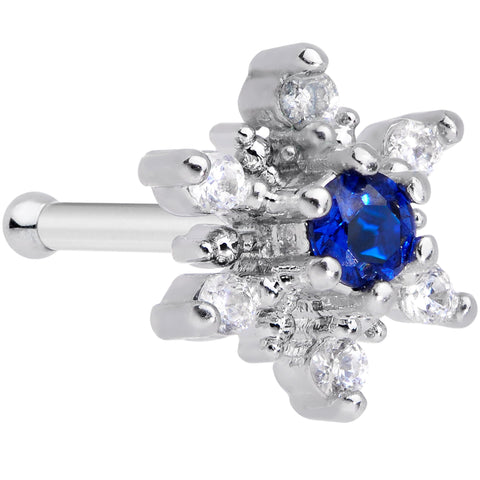 20G 5/16 Clear Blue CZ Gem Snowflake Christmas Nose Bone