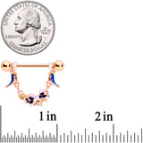 14G 9/16 Rose Gold Tone Bluebird Flower Dangle Nipple Ring Set