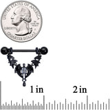14G 9/16 Black Winged Skeleton Halloween Dangle Nipple Ring Set