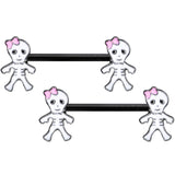 14G 9/16 Black Skeleton Girl Halloween Barbell Nipple Ring Set