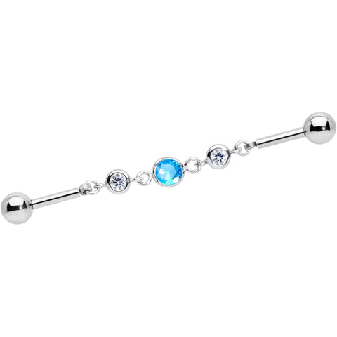 14G Clear Aqua Gem Lovely Links Double Industrial Barbell 40mm