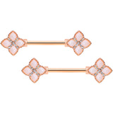 14G 5/8 Clear Gem Rose Gold Tone Rhombus Barbell Nipple Ring Set