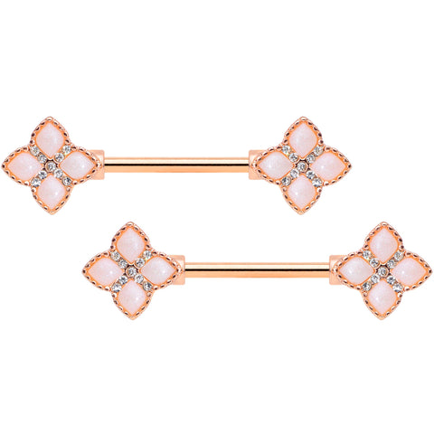 14G 5/8 Clear Gem Rose Gold Tone Rhombus Barbell Nipple Ring Set