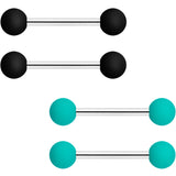 14G 9/16 Teal Black Matte Barbell Nipple Ring Set of 4