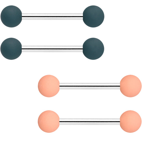 14G 9/16 Peach Grey Matte Barbell Nipple Ring Set of 4