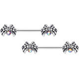 14G 5/8 Aurora Gem Holiday Angels Wings Barbell Nipple Ring Set