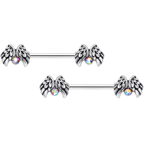 14G 5/8 Aurora Gem Holiday Angels Wings Barbell Nipple Ring Set
