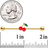 14G Gold Tone Charming Cherries Industrial Barbell 38mm