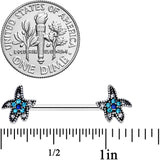 14G 5/8 Clear Aqua Gem Starfish Barbell Nipple Ring Set