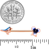 14G 9/16 Rose Gold Tone Bluebird Flower Barbell Nipple Ring Set