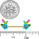 14G 9/16 Yellow Gem Gold Tone Neon Flower Barbell Nipple Ring Set