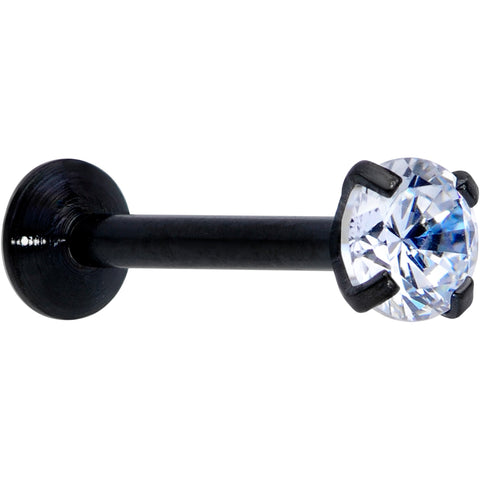 18G 5/16 CZ Gem Black 3mm Threadless Push In Labret Tragus