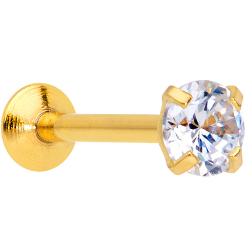 18G 5/16 CZ Gem Gold PVD 3mm Threadless Push In Labret Tragus