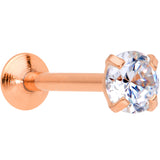 18G 5/16 CZ Rose Gold PVD 3mm Threadless Push In Labret Tragus