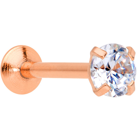 18G 5/16 CZ Rose Gold PVD 3mm Threadless Push In Labret Tragus