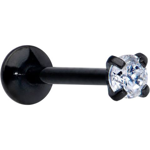 20G 1/4 CZ Gem Black 2mm Threadless Push In Labret Tragus