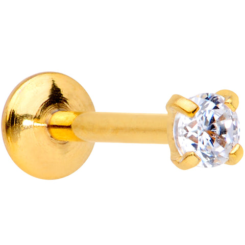 20G 1/4 CZ Gem Gold PVD 2mm Threadless Push In Labret Tragus