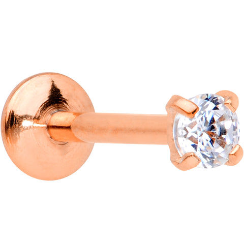 20G 1/4 CZ Gem Rose Gold PVD 2mm Threadless Push In Labret Tragus