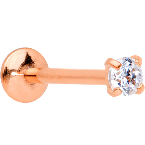 20G 5/16 CZ Rose Gold PVD 2mm Threadless Push In Labret Tragus