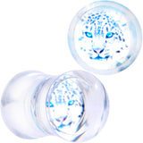 Clear Blue Acrylic Animal Cheetah Saddle Plug Set 2G to 1 Inch