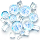 Clear Blue Acrylic Animal Cheetah Saddle Plug Set 2G to 1 Inch