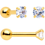 18G Clear CZ Gem Gold Tone Heart Cartilage Tragus Set of 8