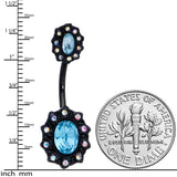 Aurora Blue Gem Black Halloween Double Mount Belly Ring