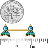 14G 9/16 Gold Tone Blue Green Mermaid Tail Barbell Nipple Ring Set