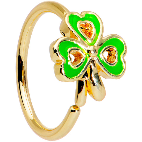 20G 5/16 Gold Tone Green Heart Shamrock St Patricks Day Nose Hoop