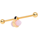 14G Gold Tone Pink Gem Industrial Barbell 38mm