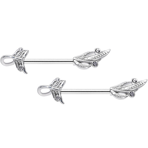 14G 9/16 Clear Gem Elegant Swirl Barbell Nipple Ring Set