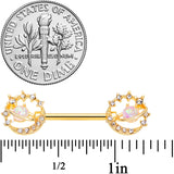 14G 9/16 Clear Gem Gold Tone Saturn Moon Barbell Nipple Ring Set