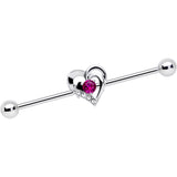 14G Clear Pink Gem Heart Valentines Day Industrial Barbell 38mm
