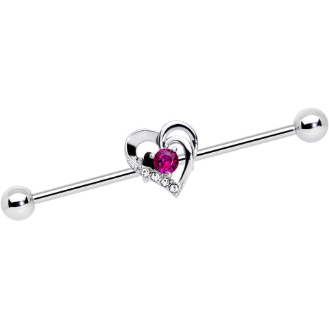 14G Clear Pink Gem Heart Valentines Day Industrial Barbell 38mm