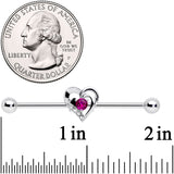 14G Clear Pink Gem Heart Valentines Day Industrial Barbell 38mm