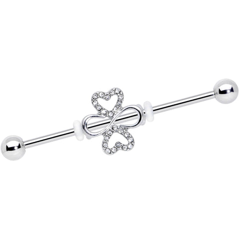 14G Clear Gem Heart Shamrock St Patricks Industrial Barbell 38mm