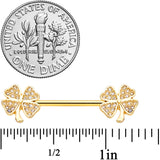 14G 9/16 Clear Gem Gold Tone Shamrock Barbell Nipple Ring Set