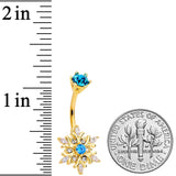 Blue CZ Gem Gold Tone Snowflake Christmas Belly Ring