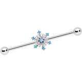 14G Aqua Gem Snowflake Christmas Industrial Barbell 38mm