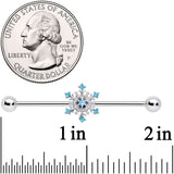 14G Aqua Gem Snowflake Christmas Industrial Barbell 38mm