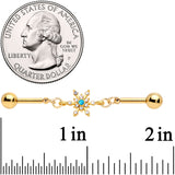 14G Blue CZ Gem Gold Hue Snowflake Double Industrial Barbell 38mm
