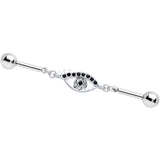 14G Clear Black Gem Wide Eye Double Industrial Barbell 40mm