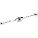 14G Clear Black Gem Wide Eye Double Industrial Barbell 40mm