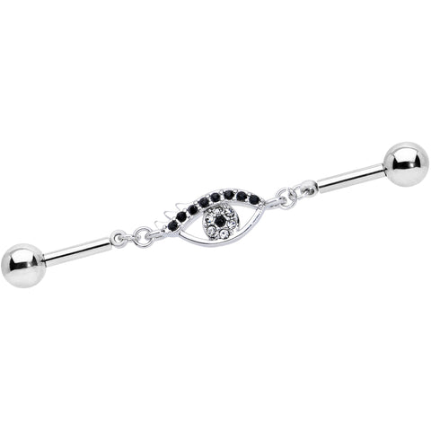 14G Clear Black Gem Wide Eye Double Industrial Barbell 40mm
