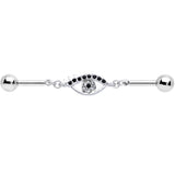 14G Clear Black Gem Wide Eye Double Industrial Barbell 40mm
