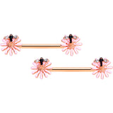 14G 9/16 Clear Gem Rose Gold Hue Daisy Bee Nipple Ring Set