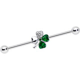 14G Clear Green Gem Shamrock St Patricks Industrial Barbell 38mm